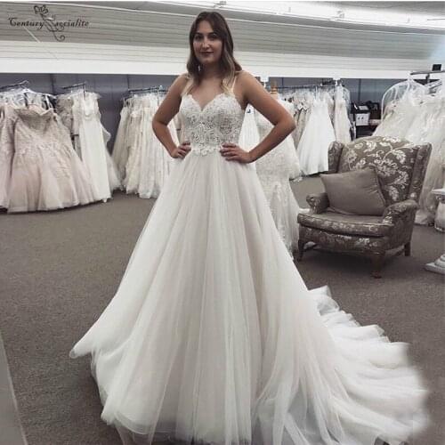 Lace Wedding Dresses 2020 Spaghetti Straps Backless Sweep Train Beach Bridal Gowns Bride Dress Vestido de Noiva Cheap
