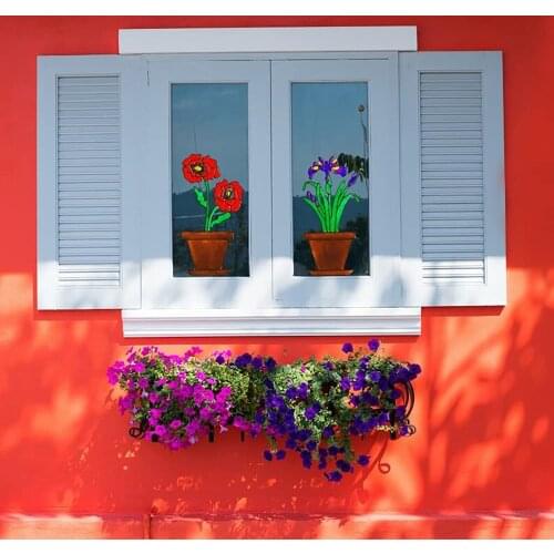 Lilies Tulips & Daffodils Flower Pot Window Clings Spring Decorations Window Stickers Glass Door Sticker Decals Wall Stickers