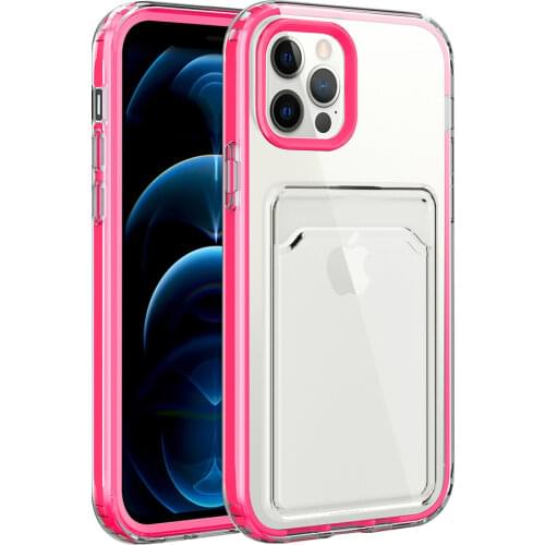 Multifunction Card Holder Transparen Case For iphone 12 11 Pro XR XS Max 8 7 Plus Candy Color Shockproof Protective Phone Cover