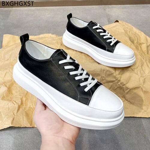Black Leather Shoes for Men 2021 Fashion Mens Casual Shoes Hot Sale Platform Vulcanize Shoes Men Zapatillas De Hombre Chaussure