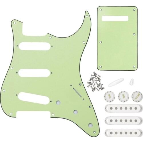 Set of Guitar Pickguard 11 Holes SSS Scratch Plate Tremolo Cavity Cover & 52mm Pickup Covers Knobs Tips Strat Guitar Accessories