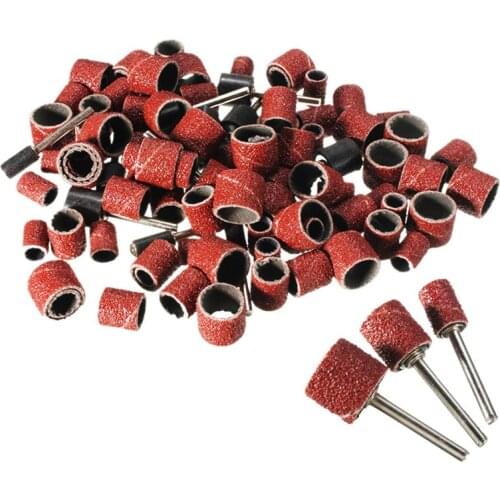 102pcs Sanding Drum Set #80 Grit with 6.35mm 9.5mm 12.7mm Mandrel for Dremel Rotary Tools Abrasive Bands
