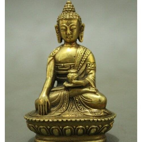 Folk Tibet Brass Buddhism tathagata Sakyamuni Shakyamuni Buddha Bowl Statue