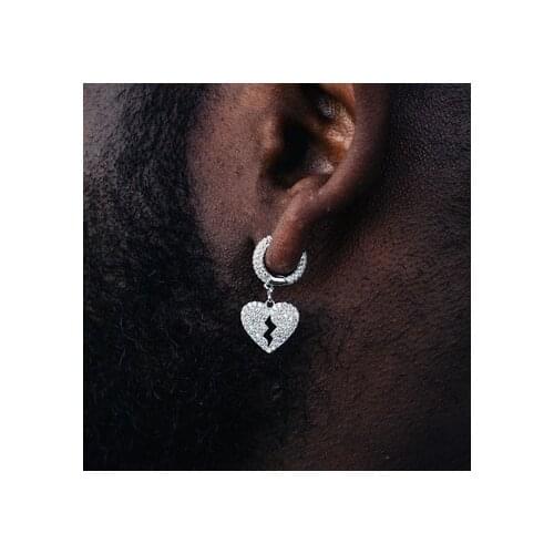 2021 Summer New Heart Dangle Charm Hoop Earring For Men Women Iced Out Bling Hip Hop Geometric Hanging CZ Hearts Earring Jewelry