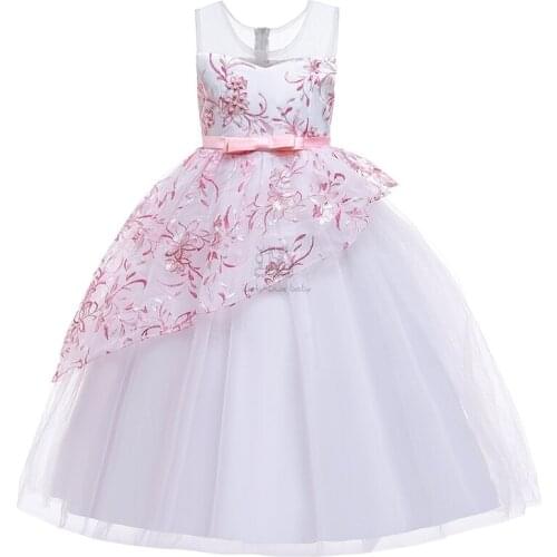 New Princess Girl Dress Kids Flower Embroidery Dress For Girls Vintage Children Dresses For Wedding Party Formal Ball Gown