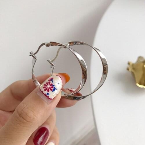 Authentic 925 Sterling silver Mobius Wave Hoop Huggie Earrings Big jEWELRY TLE818