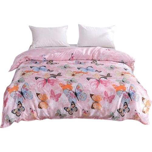 Butterfly Flower Duvet Cover 1pc Satin Silk Luxury Quilt Cover with Zipper Women Men Comforter Blanket Case Twin Queen King Size