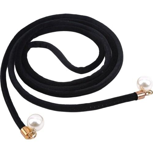 Solid fashion women tassel knot belt Vintage pearl waist rope fringed waistband girdle for dress female thin srting female black