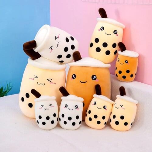 Lifelike Bubble Tea Plush Toys Soft Food Milk Coffee Stuffed Doll Smiley Face Boba Fruit Tea Cup Pillow Cushion Birthday Gift