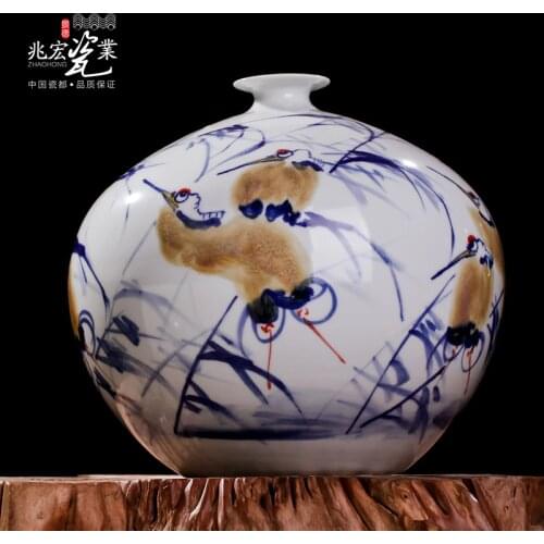 Jingdezhen Zhaohong master hand pastel high-grade porcelain porcelain art antique vase decoration decoration crane