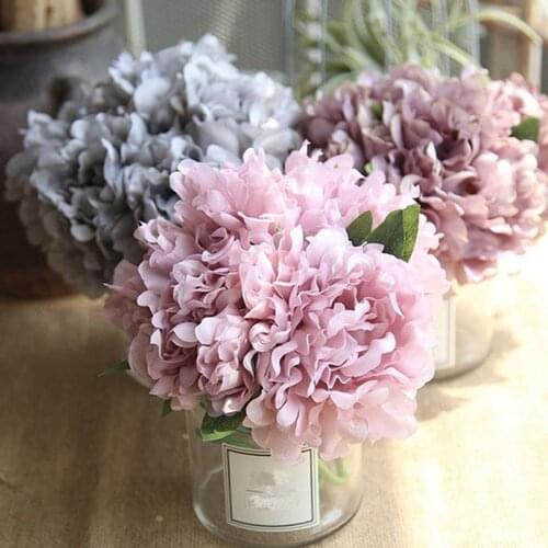 Silk Hydrangeas Artificial Flowers Wedding Valentines Day Flowers for Bride Hand Blooming Peony Fake Flowers Home Decoration