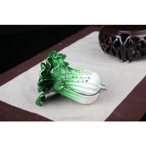 Metal Cabbage Trinket Box Cabbage Jewelry Box Home Desk Display Crystals Studded Collectible VegetableTrinket Box