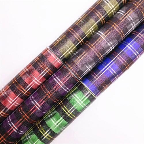 Onefly Wholesales Dropshipping Leather Supplier Plaids Tartan Printed Faux Leather Felt Backing For Bow DIY 21x29cm FZ266A