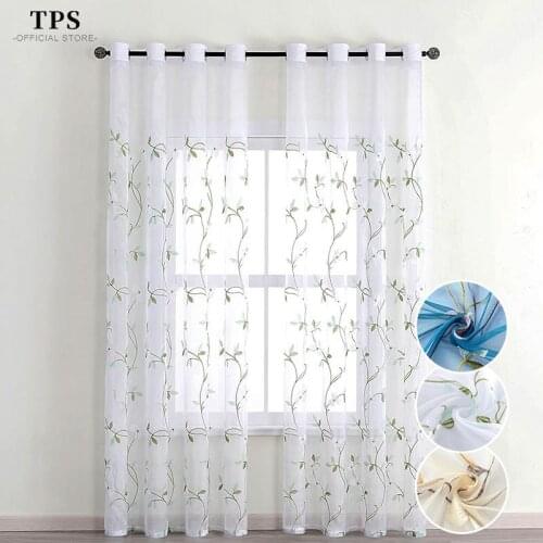 TPS Embroidered Floral Sheer Curtains for Living Room Bedroom Voile Curtains for Kitchen Tulle Curtains Drapes Window Treatment