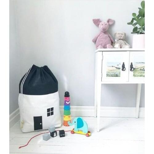 Drawstring Top Buggy Bag Cotton Canvas Small Toy Offset Printing Pocket