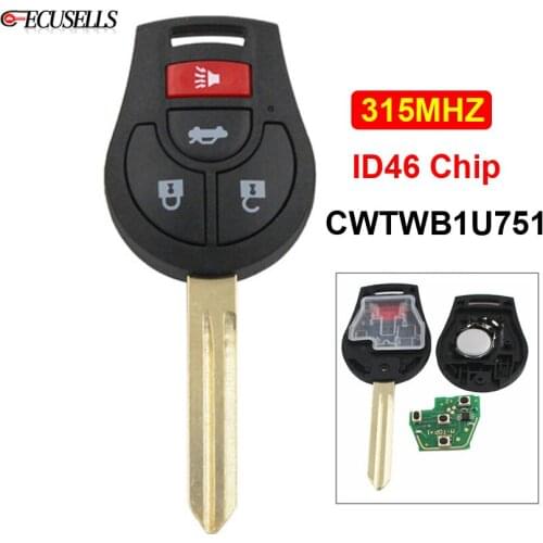 3+1/4 Button Remote Smart Car Key 315Mhz ID46 Chip CWTWB1U751 for Nissan Armada Quest Altima Pathfinder 350Z Murano Xterra Titan