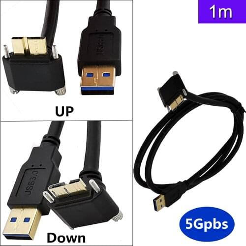 USB 3.0 A Male to Micro B Male 90° Angle with optional Screw Locking Cable 1m