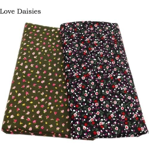 BLACK ARMY GREEN Small White Pink Flower Floral 100% Cotton 21W Fine Corduroy soft Fabrics for DIY Clothing Dress Shirt Craft