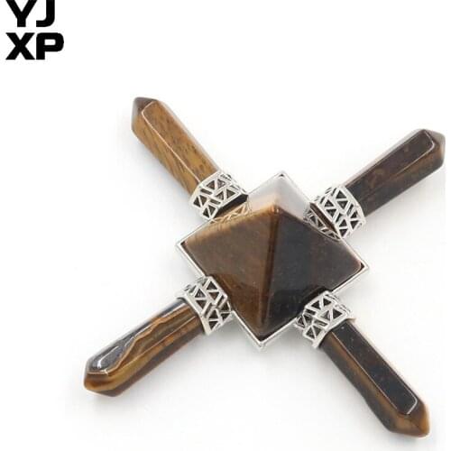 YJXP Tiger Eye Stone Energy Generator Transmitter Hexagonal Prism Square Pyramid Reiki Indian Chakra Amulet Accessories Jewelry