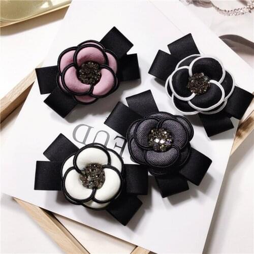 Women Elegant Fashion Bowknot Hair Clip Headdress Camellia Rhinestone Spring Clip Hairpin Headwear Handmade Hari Accessories
