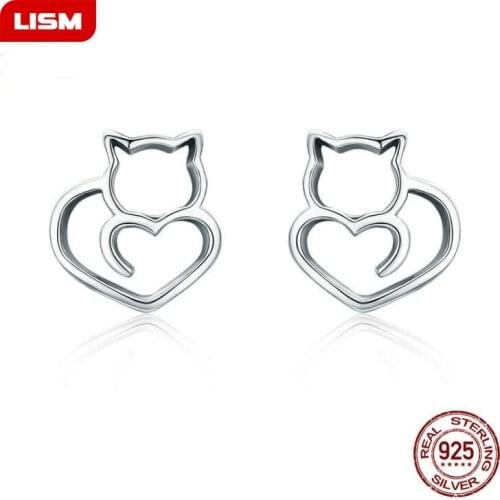 Hot Sale Authentic 925 Sterling Silver Cute Cat Small Stud Earrings for Women Fashion Sterling Silver Jewelry