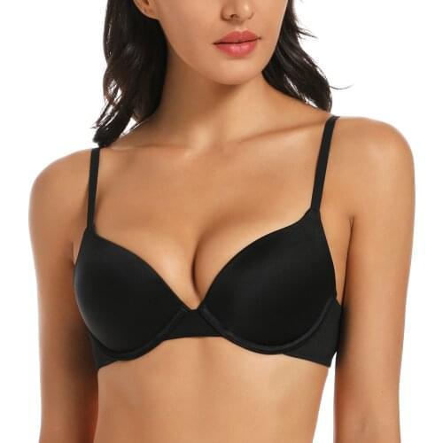 Womens Push Up Bra Demi Cup T-Shirt Contour Molded Natural Fit Plunge Underwire Light Padded Everyday