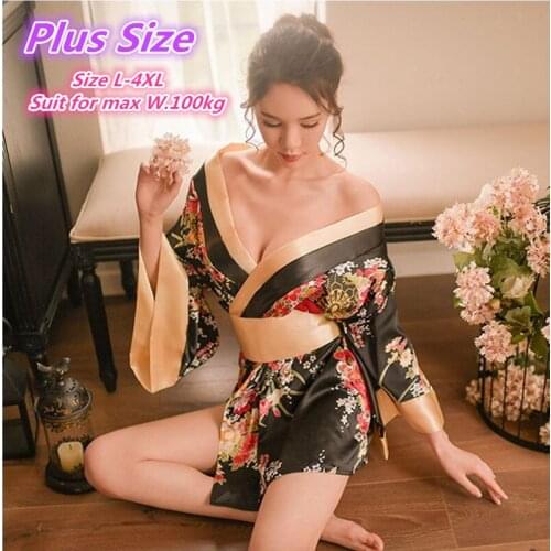 Woman Sexy Kimono Plus Size Nightgown Sex Yukata Japanese Floral Hot Yakata Cardigan Haori Silk Lingerie Sexy Dress Erotic Porno