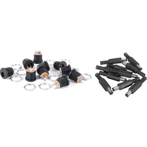 10Pcs 5.5X2.1mm Male Solder Dc Barrel Tip Plug Jack Straight Connectors for DC Power Supply LED Lights Switch Black & 10 Pcs 3-T