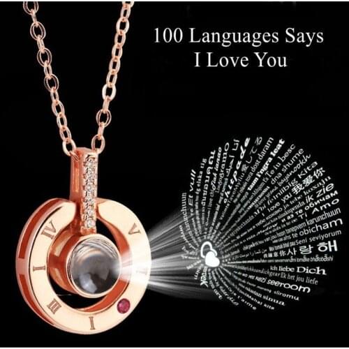 100 Languages I Love You Projection Pendant Letter Necklace Women Jewelry