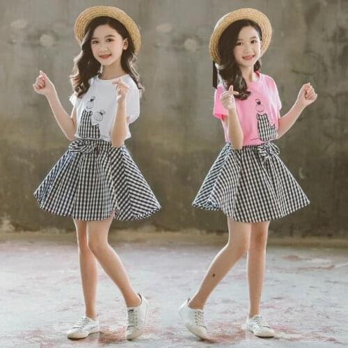 2021 Summer baby kids Girls Clothes Children Set Outfits Fashion T-shirt + Plaid Shorts skirt 2 3 4 5 6 7 8 9 10 11 12 Years