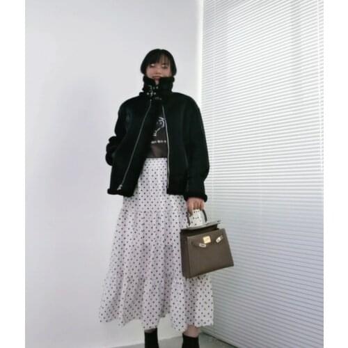 2021 Fashion High Quality Faux Leather Fur Jacket Double-faced Women Autumn Winter Thick Warm Motorcycle Coats Outwear