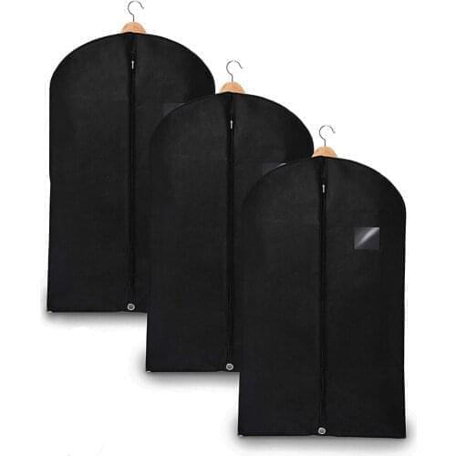 3 Pack Garment Bags Covers for Storage and Travel 39.4 Inch - Reusable Suits Bag with Clear Window for Shirt, Coat, Dress