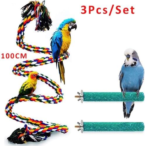 3Pcs/Set Pet Bird Toys Parrot Chew Grinding Claw Stand Perches Cage Cockatiel Parakeet Hanging Toy Parrot Rope