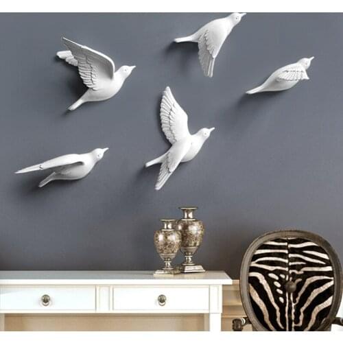5PCS/Set Creative 3D Resin Bird Home Decoration Decor Wall Stickers Decoration Furnishings The Dove Of Peace For European Mascot