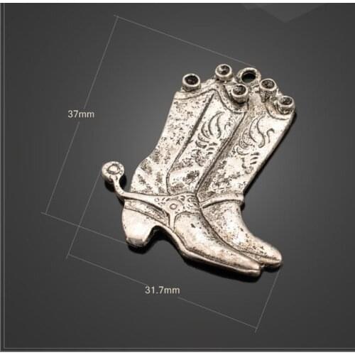50 PCS/Lot 31.7mm*37mm jewelry handmade charm antique silver plated American cowboy boots charms pendants
