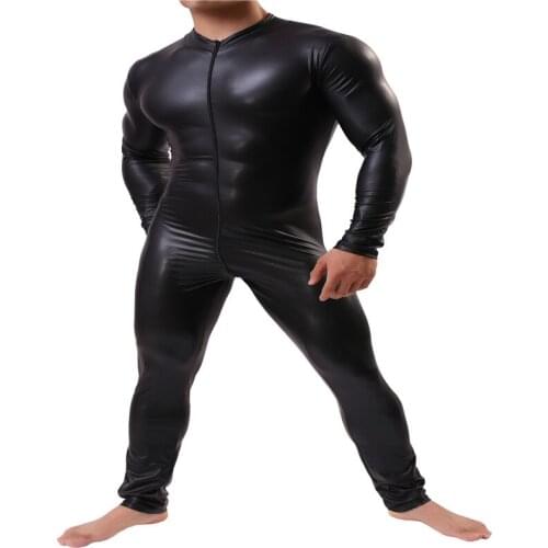 FR Mens Clothing Bodysuit Singlet,Mens Faux Leather BodySuit Underwear,Mens Suspender Jockstrap