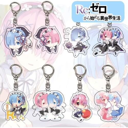 Re:Life In A Different World From Zero Key Chain RE:ZERO Rem Ram Emilia Fans Collection Transparent Double Sided Acrylic Pendant