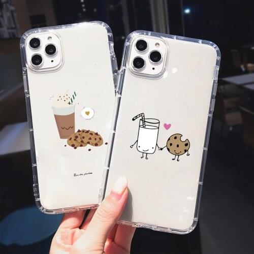 JAMULAR Cute Milk Biscuits BFF Couple Phone Case For iPhone 12mini 11 Pro 7 XS MAX X XR SE20 8 6Plus Clear Soft TPU Cover Fundas