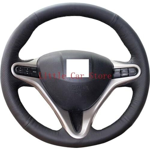 DIY Car Steering Wheel Cover For Honda Civic 8th 2006-11 Interior Accessories Stitch On Wrap Anti Slip Black Leather