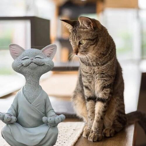 Whimsical Black Buddha Cat Figurine Meditation Yoga Collectible Happy Cat Decor Figure Toys Animal Model Figure Toys Home Decor