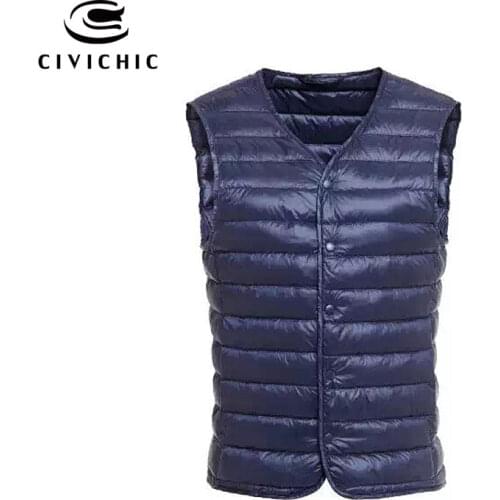 CIVICHIC New Fashion Man Autumn Winter Warm Clothing Low V-neck Down Vest Eiderdown Plus Size Render Wear Button Tank Top DC542