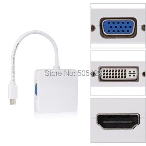 3 In 1Mini Display Port DP Thunderbolt to DVI VGA HDMI Adapter Cable For MacBook DHL shipping