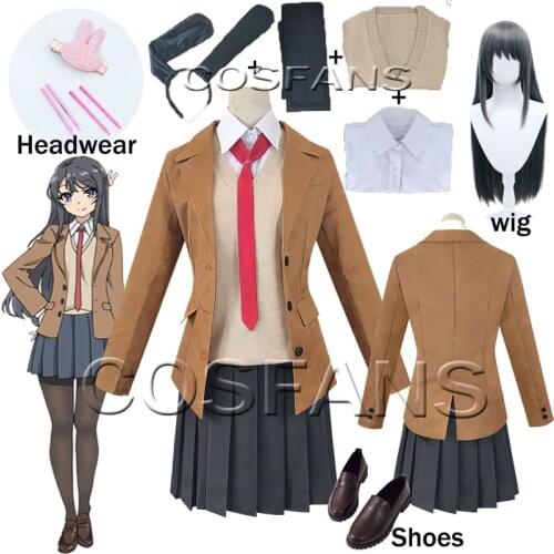 Costume Sakurajima Mai Cosplay Wig Seishun Buta Yarou Series Women School Uniforms Halloween High School Girls Party Suits wig