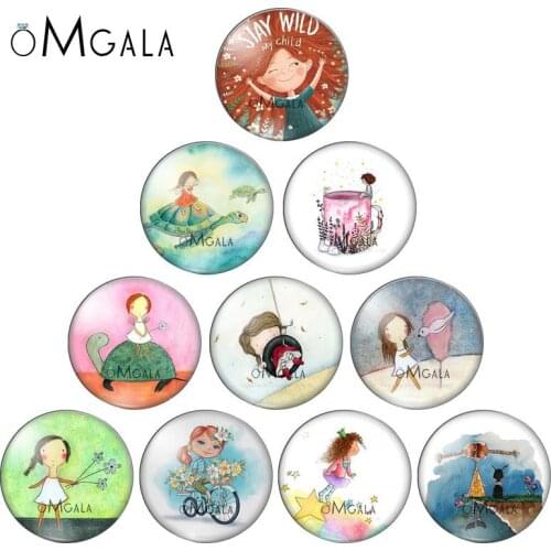 Cartoon Lovely Dream Baby Girls Art Paintings 10mm/12mm/16mm/18mm/25mm Round Photo Glass Cabochon Demo Flat Back Making Findings