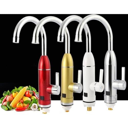 Kitchen Bathroom Instant Heating Water Faucet Rotatable 220V Electric Hot Water Heater Water Tap with LED Temperature Display