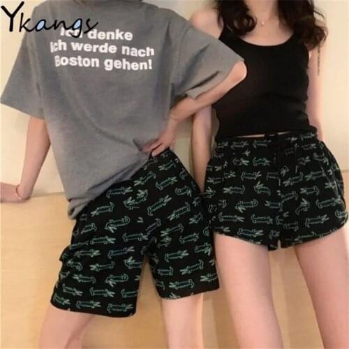 Summer Animal Print Women Home Shorts Couples Yoga Shorts Harajuku Korean Style Fashion Goth Basic Casual Fitness Sports Shorts