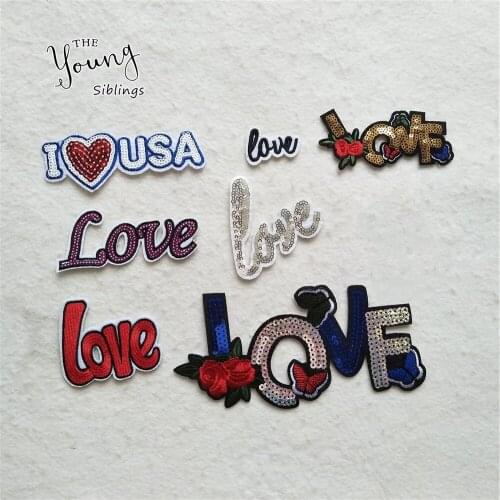 Hot sale Clothing Applique Letter CooL LOVE stripes Cartoon embroidery iron on patches DIY Sewing Accessories Sticker Badges