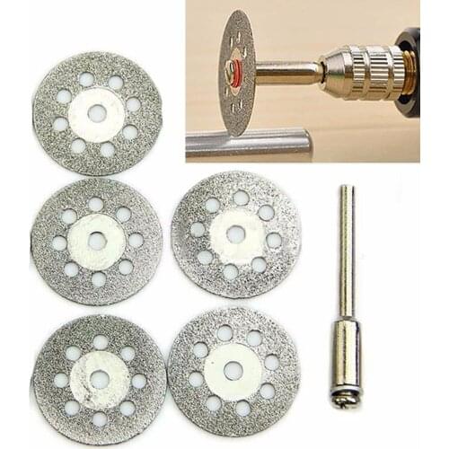 1set 5pcs+1pcs 22mm Silver Diamond Cutting Disc Wheel Kit For Rotary Drill Tool Accessory