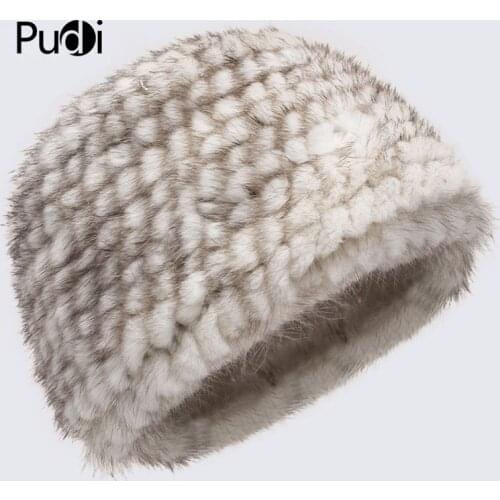 Pudi HF7037 The New Women Winter Caps Fur Hat Real Mink Fur Knitting Hat Comfortable Warm 3 Color Optional