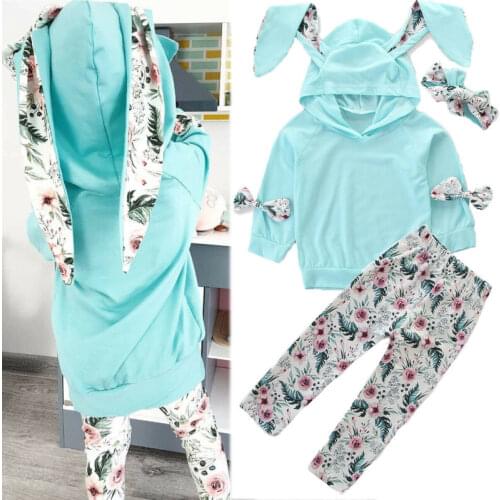 Baby Clothing Toddler Baby Girl Kids Hooded Ears Tops Pants 3Pcs Outfits Set Children Clothes Set Costume